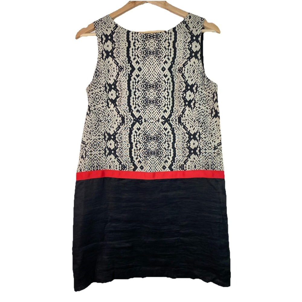 Ann Taylor LOFT Women's 6 Sleeveless Black White Lined Linen Shift Dress